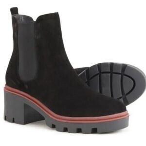 ANTONIO DE FARIA Black Suede Chunky Lug Sole Platform Chelsea Boots
